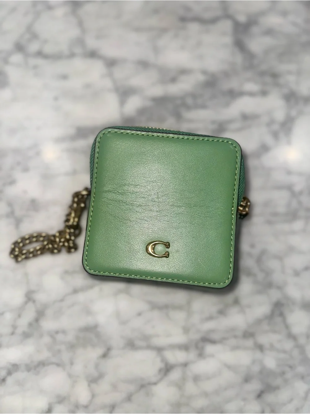 Coach Mint Green Leather Mini Chain Wallet